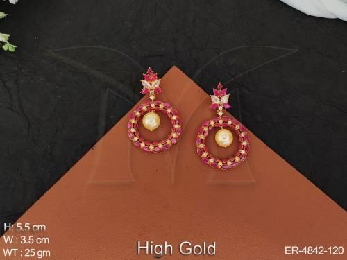 beautiful round shape clustered pearl cz / ad stones designer party wear earring / studs / tops
